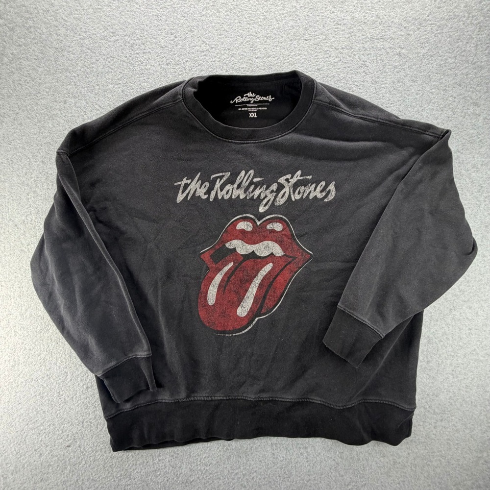 The Rolling Stones Graphic Sweatshirt XXL Faded Black Tongue Logo Rock Band 2024